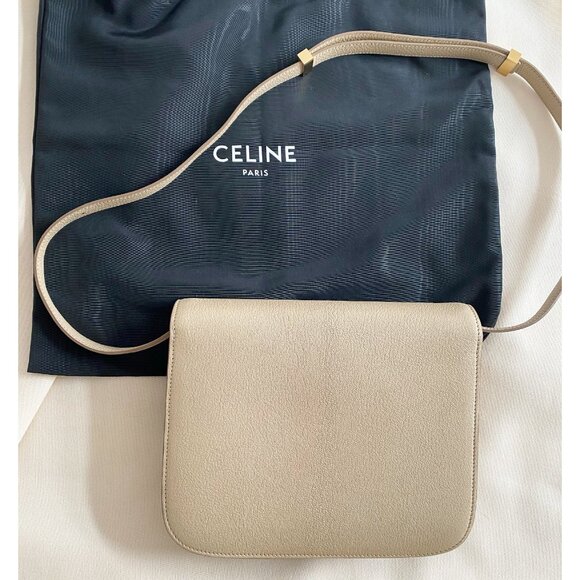 Celine Medium Box Bag in "Dune" Grained Goatskin Leather with Gold Hardware - Picture 5 of 13